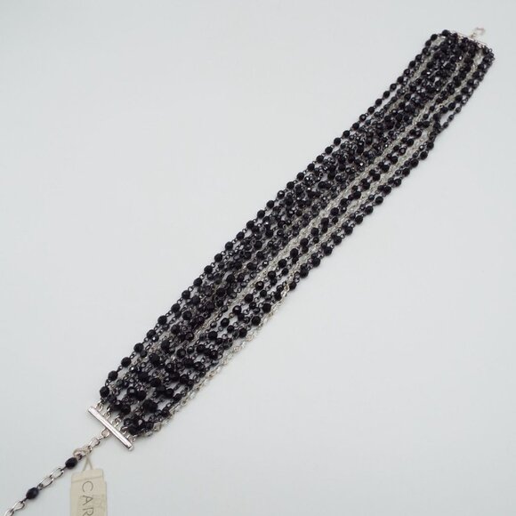 Vintage Carolee Black and Clear Multistrand Beaded Choker Necklace - Picture 8 of 11